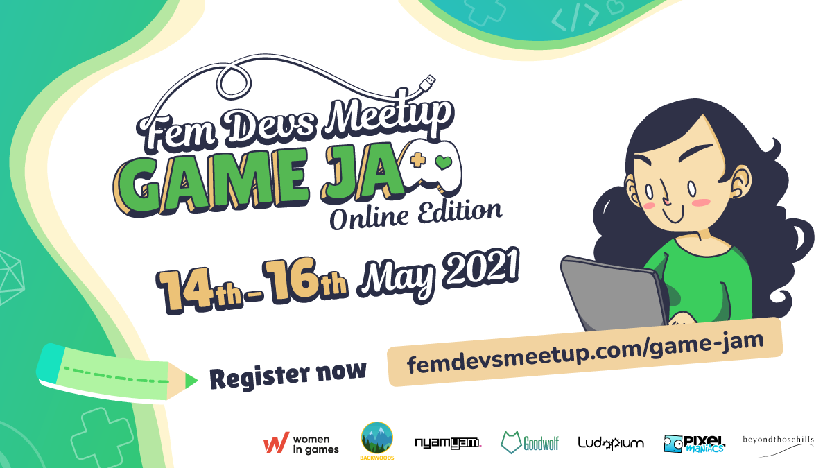 #FemDevMeetup Game Jam Registrierung Banner 14. bis 16. Mai 2021