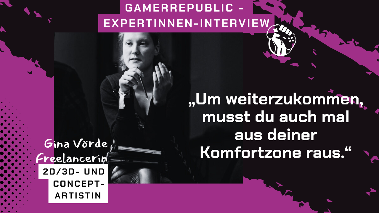Im gamerrepublic-ExpertInnen-Interview: Freelancerin, 2D/3D- und Concept-Artistin Gina Vörde.