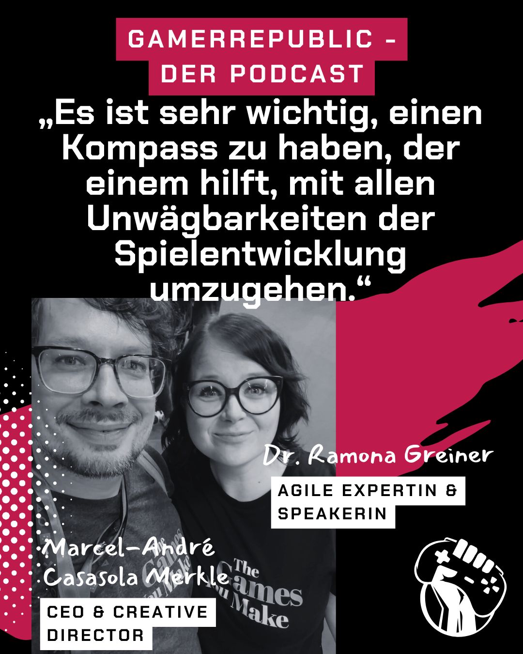 Marcel und Ramona von Jumpy Bit zu Gast in Folge 05 des gamerrepublic-Podcasts über agiles Projektmanagement und ihr Spiel The Games You Make.