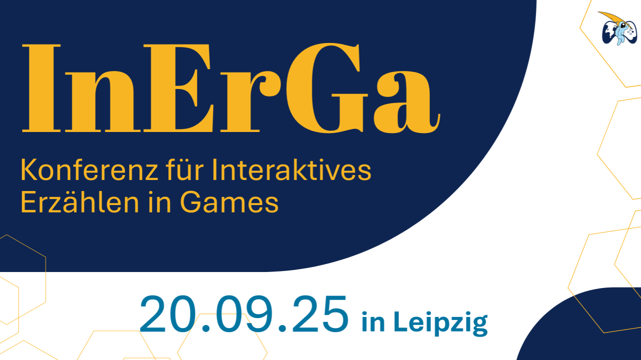 Flyer mit allen wichtigen Informationen zur InErGa - Konferenz für interaktives Erzählen in Games. Quelle/Autor: Narranauten