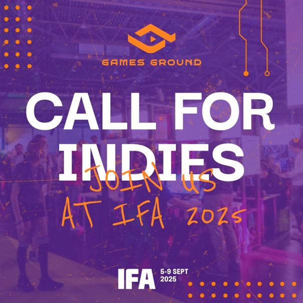 Flyer mit dem Aufruf an Indie-Devs gemeinsam mit Games Ground auf der IFA 2025 präsent zu sein. Autor/Quelle: Games Ground